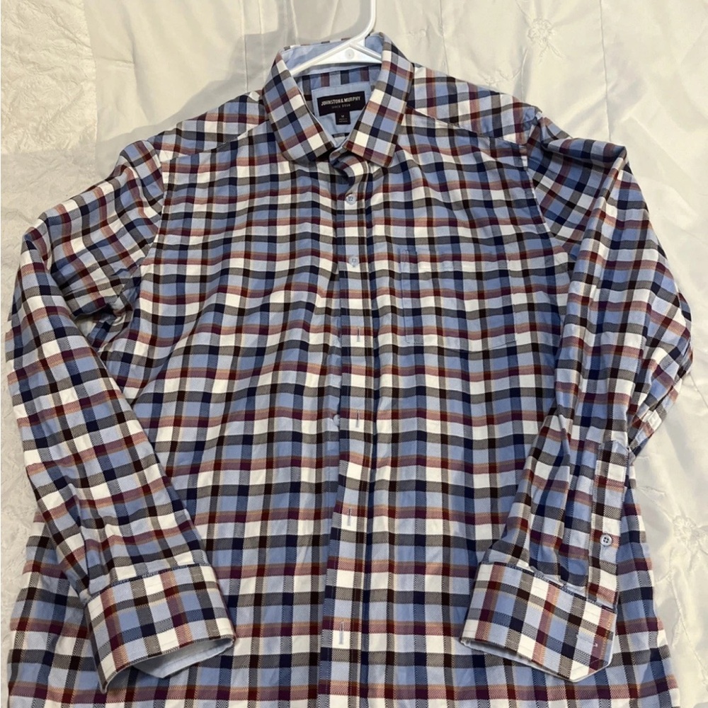 Johnston & Murphy Plaid Shirt - Blue, White, and Brown